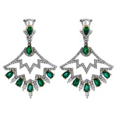 Green Emerald Chandelier Diamond Earrings