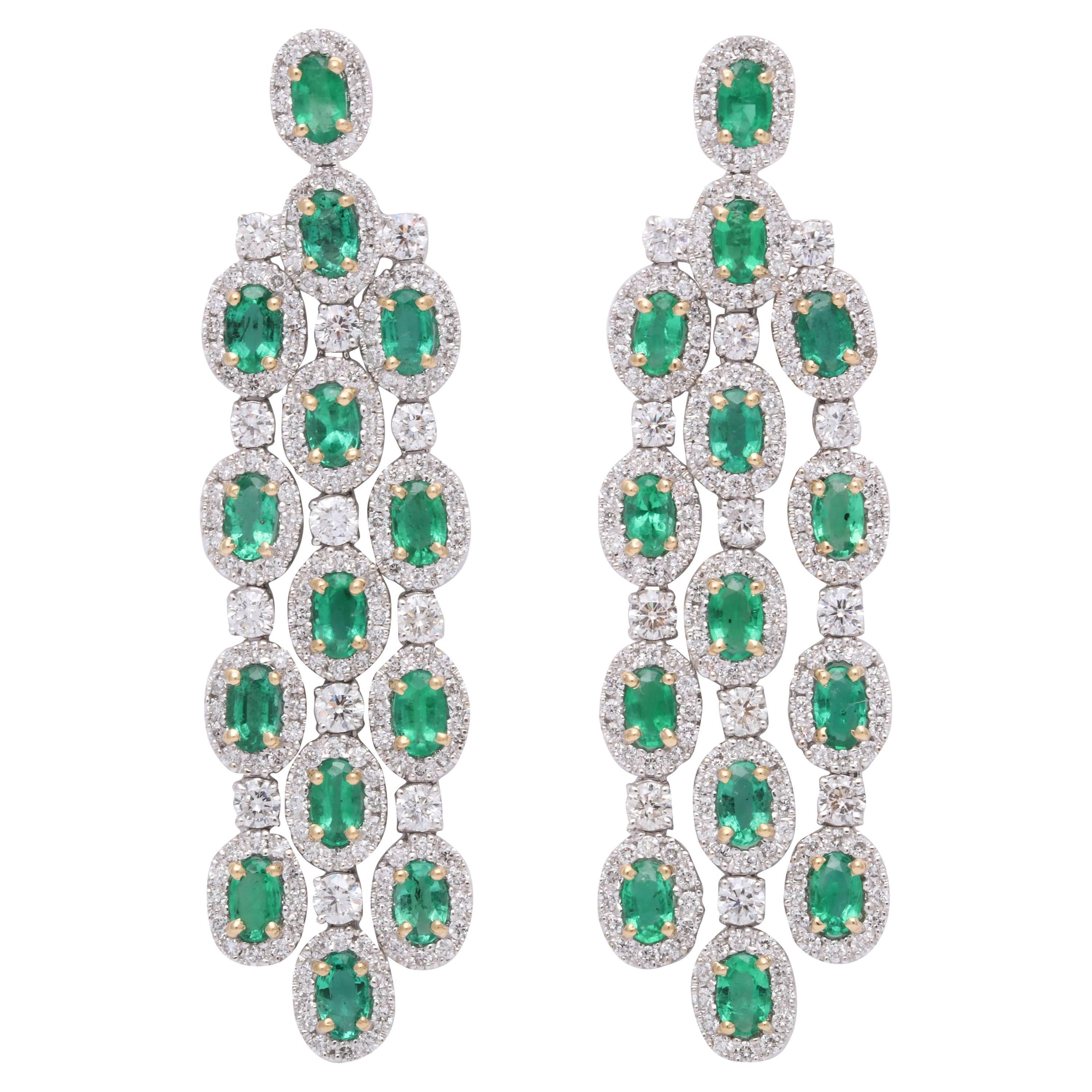 Green Emerald Chandelier Earrings For Sale