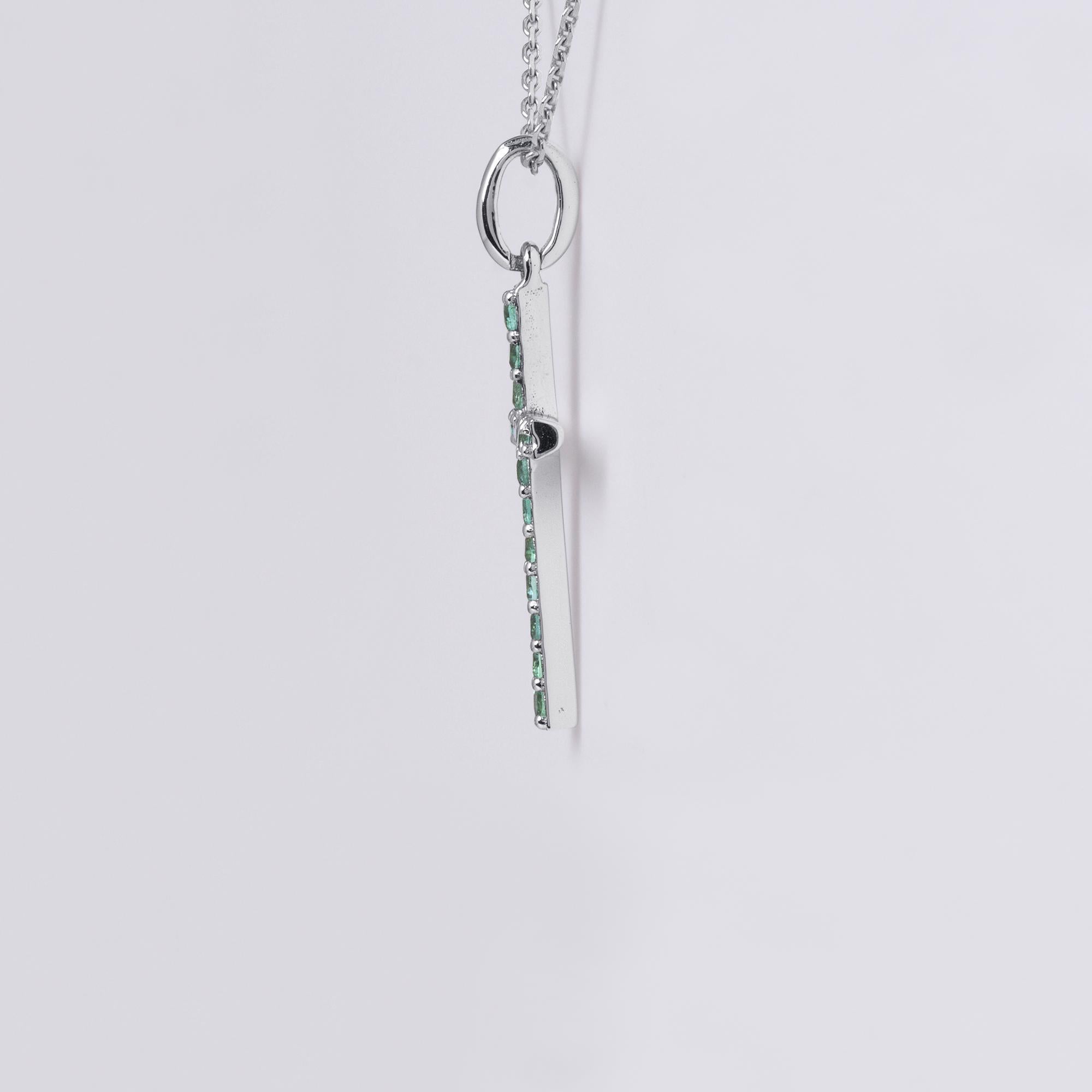 Women's Green Emerald Cross 18K White Gold For Sale