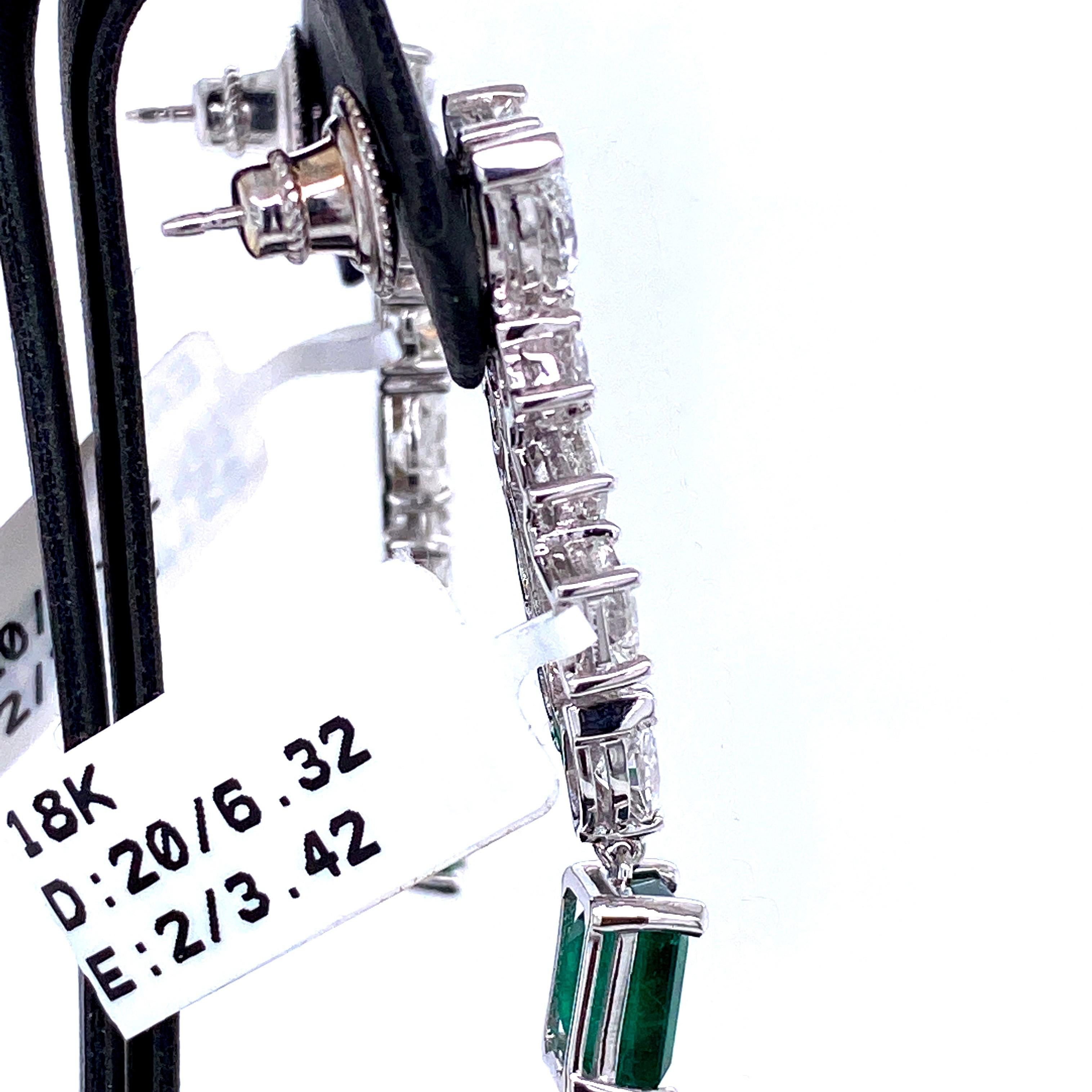 Green Emerald Cut Diamond Cluster Drop Earrings 9.74 Carat 18 Karat White Gold 4