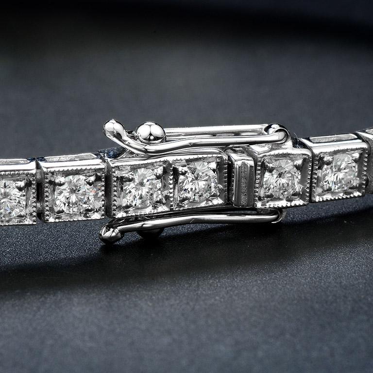 Green Emerald & Diamond Art Deco Style 18K White Gold Unique Bracelet For Sale 1
