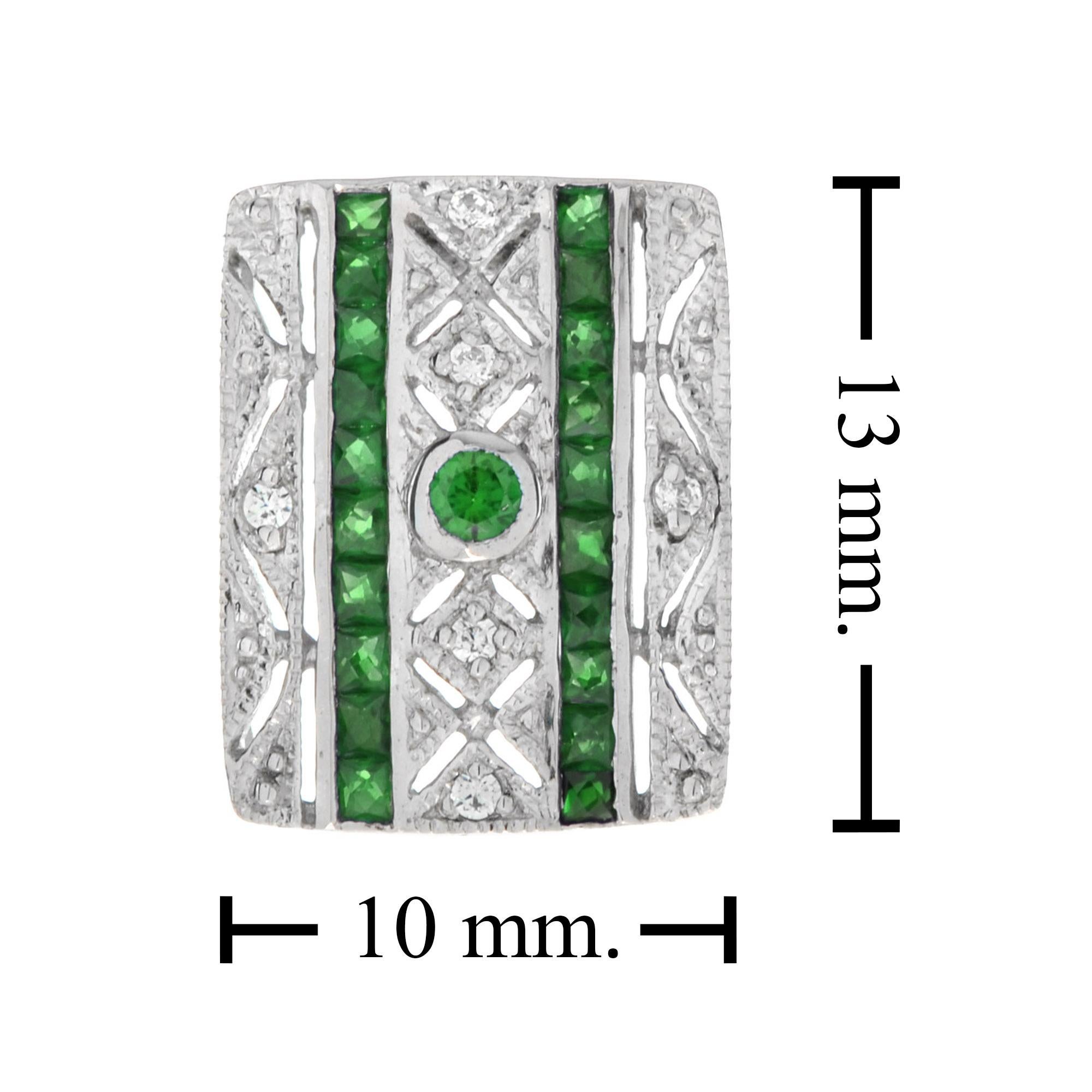 Green Emerald & Diamond Art Deco Style Square 14K White Gold Stud Earrings In New Condition For Sale In Oakton, VA