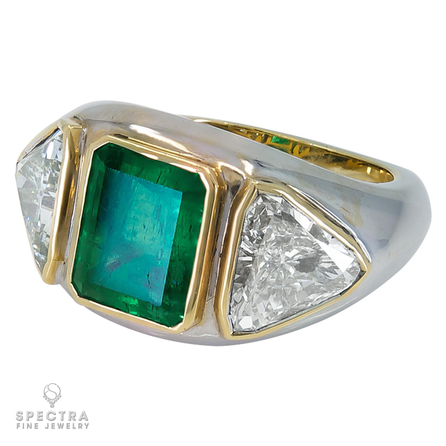 Emerald Cut GRS Certified 5.28 Carat Colombian Emerald Diamond Cocktail Ring For Sale