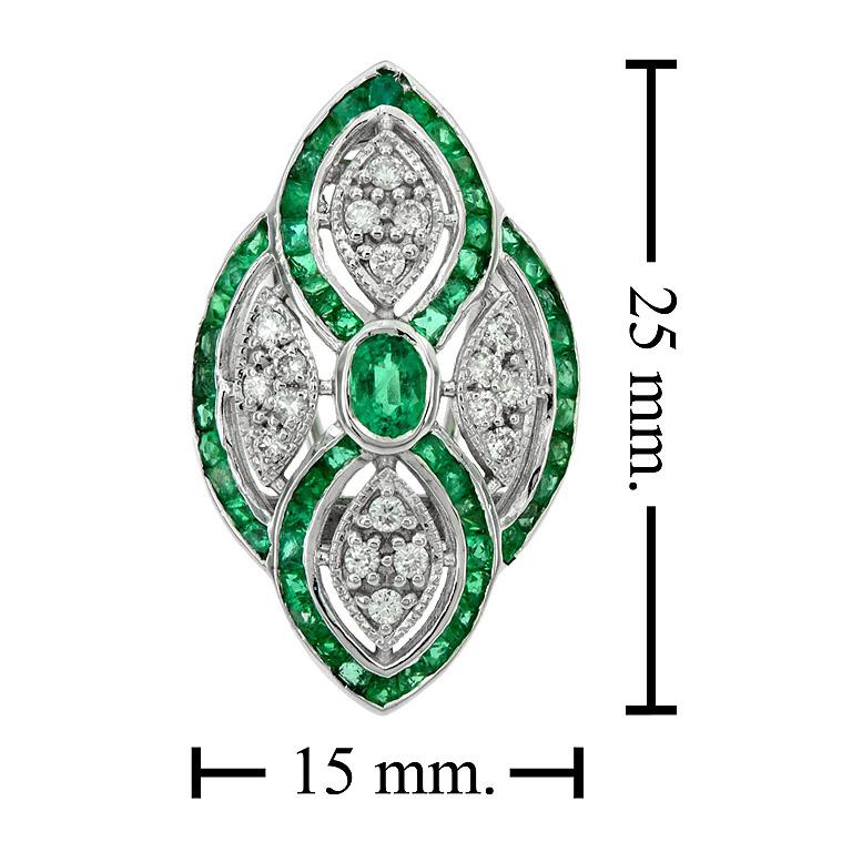 Boucles d'oreilles en or blanc (Omega Back) d'inspiration Art Deco avec émeraudes vertes et diamants en vente 3