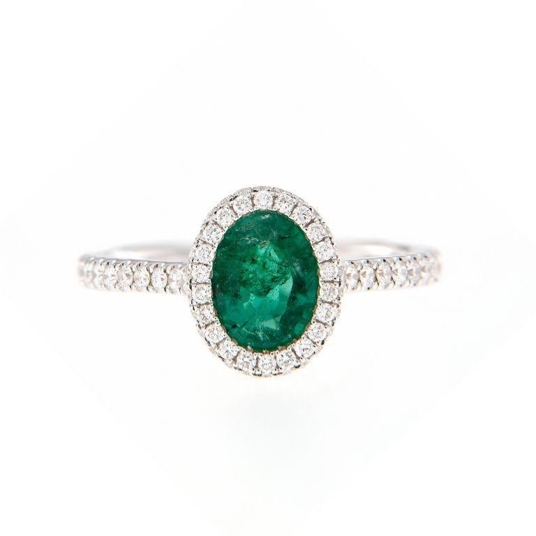 Green Emerald Diamond Dress Ring in 18 Karat White Gold