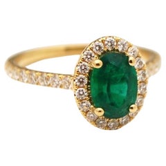 Green Emerald Diamond halo ring 18KT yellow gold Colombian Emerald ring 2ct