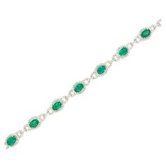 Green Emerald Diamond Link Tennis Bracelet 9.04 Carat 18 Karat White Gold