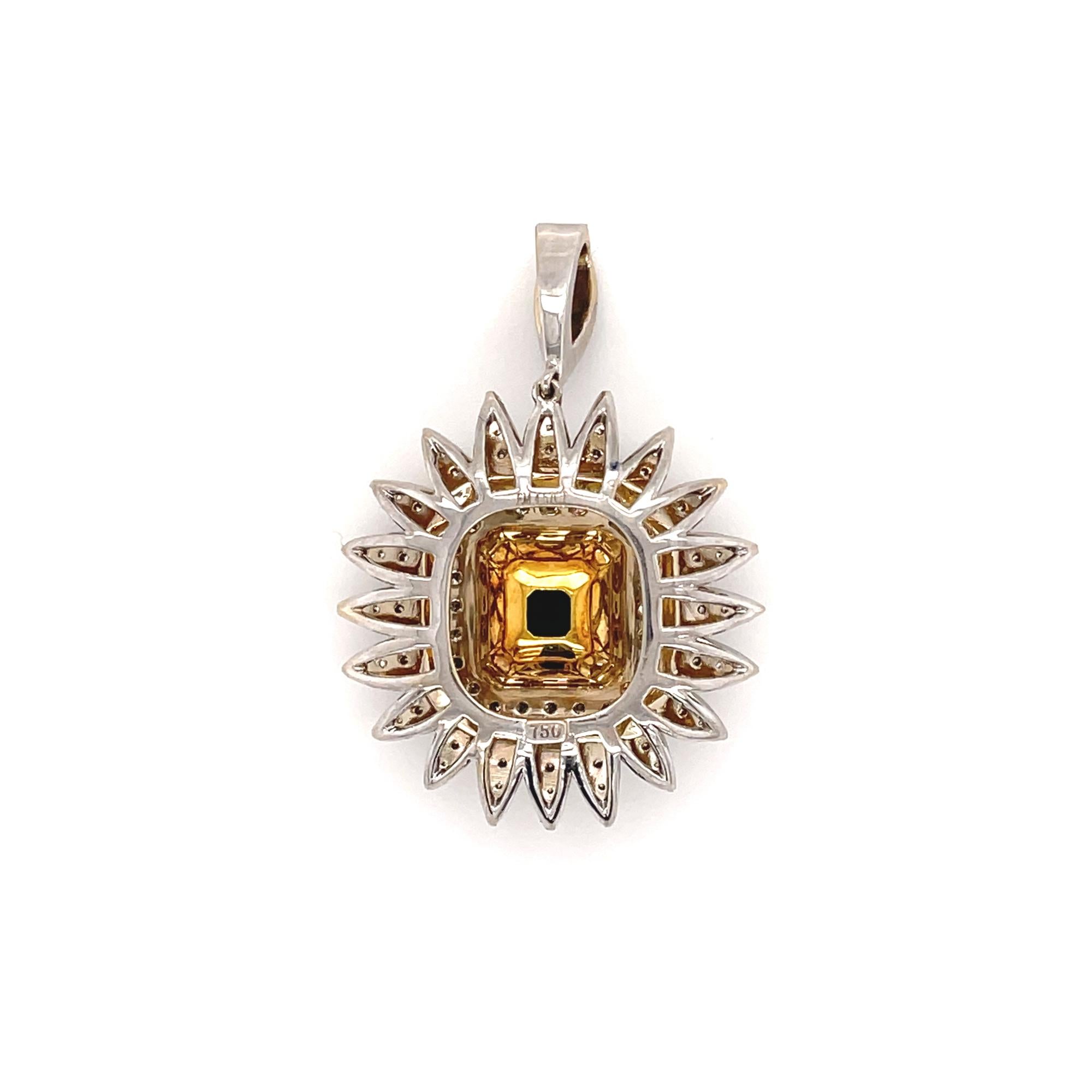 Green Emerald & Diamond Pendant Earring and Ring Set 18K White & Yellow Gold For Sale 4