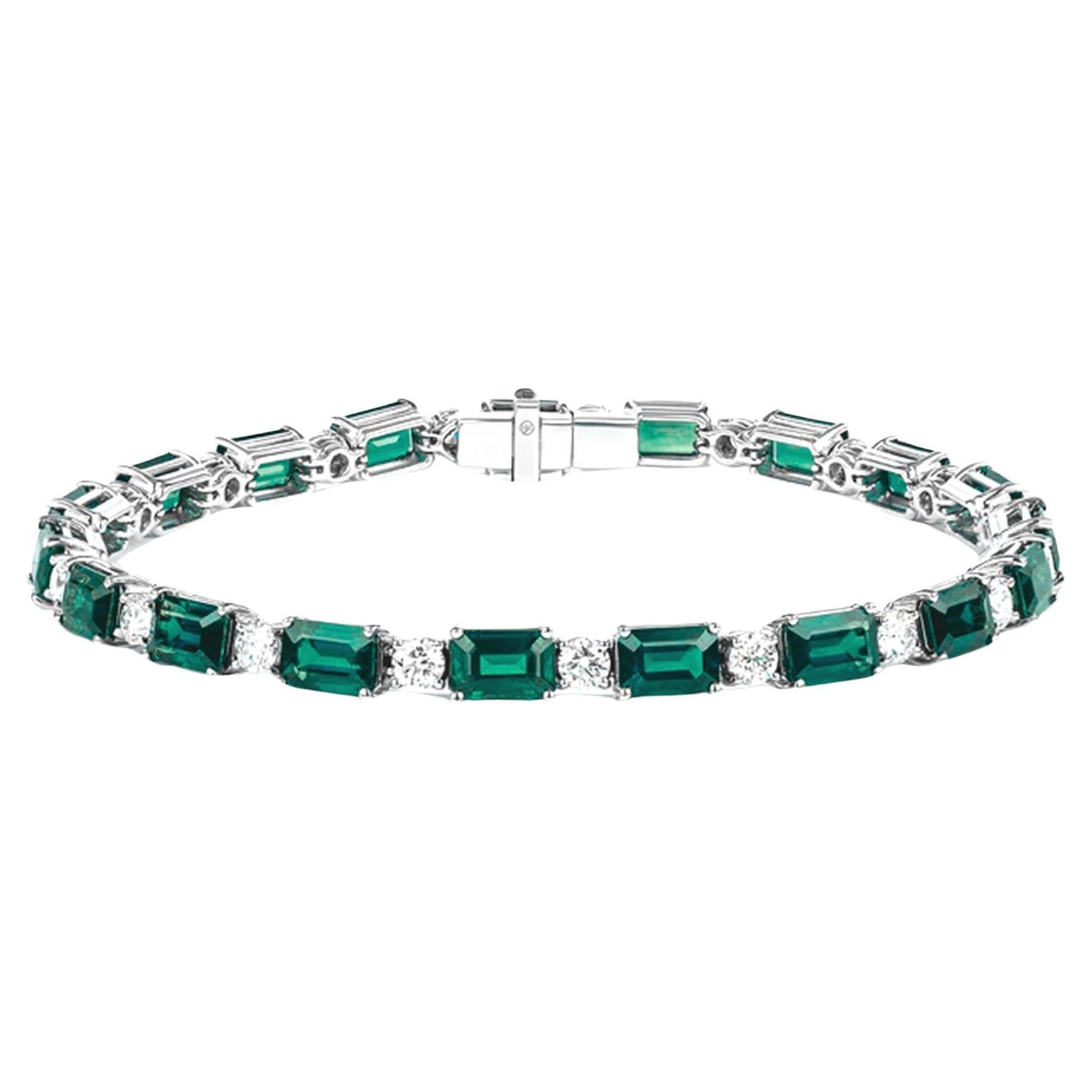 Contemporary Green Emerald Diamond Platinum Bracelet For Sale