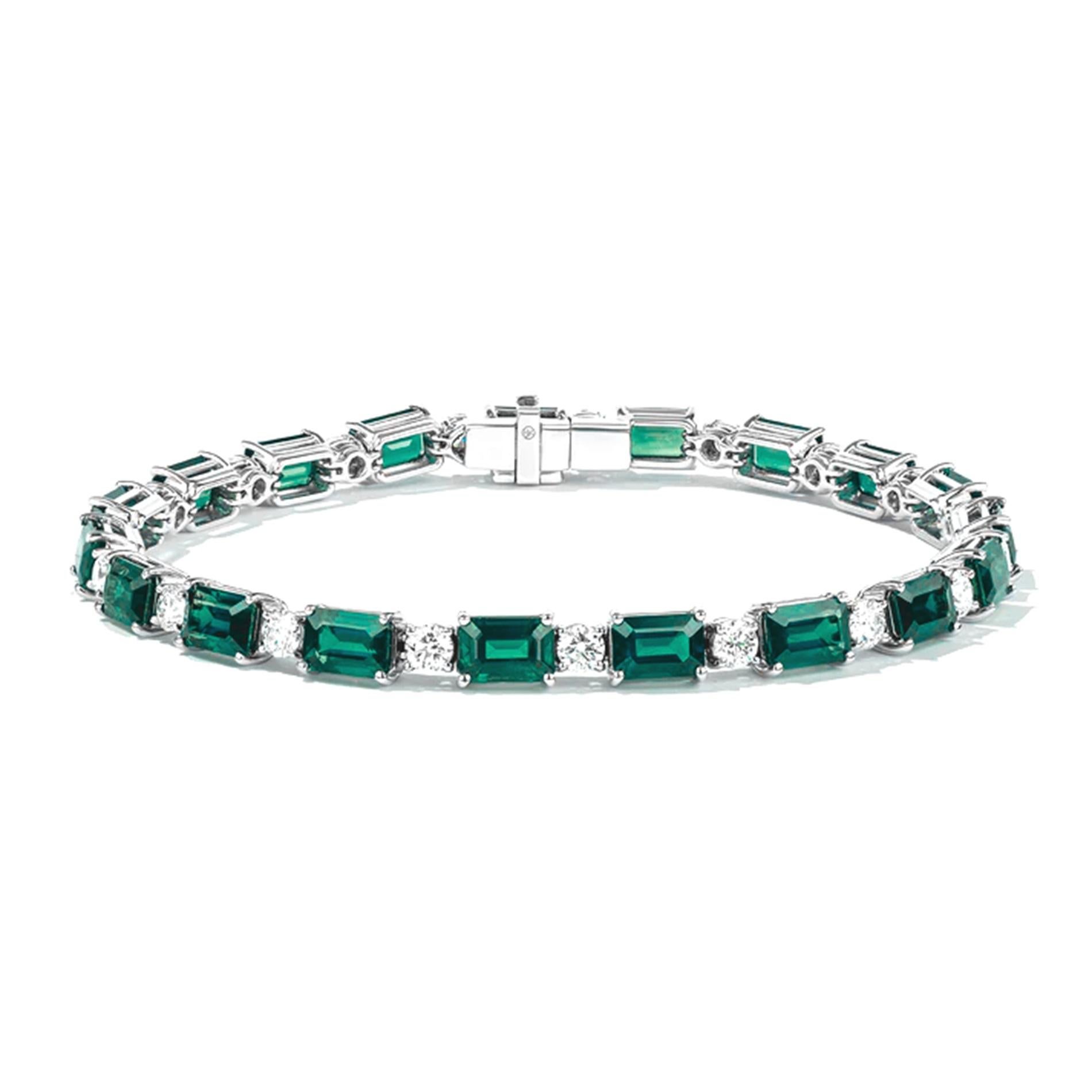 Emerald Cut Green Emerald Diamond Platinum Bracelet For Sale
