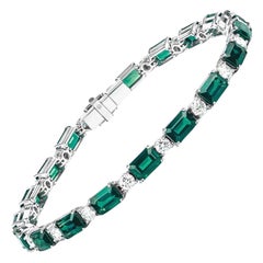 Green Emerald Diamond Platinum Bracelet