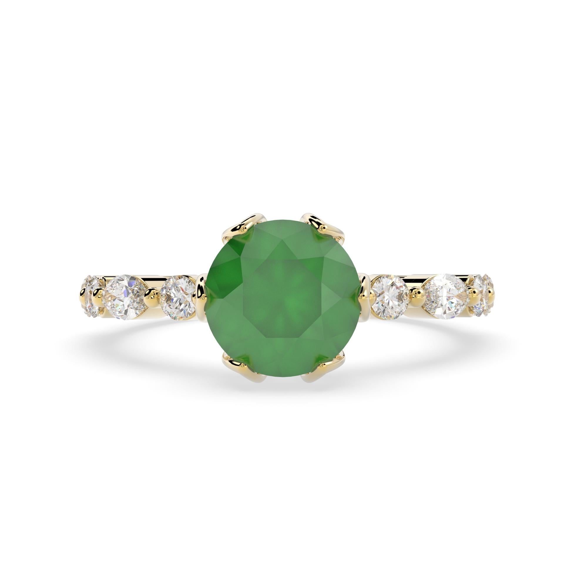 For Sale:  Green Emerald Engagement Ring with Round and Marquise Diamonds set in 18K gold 3