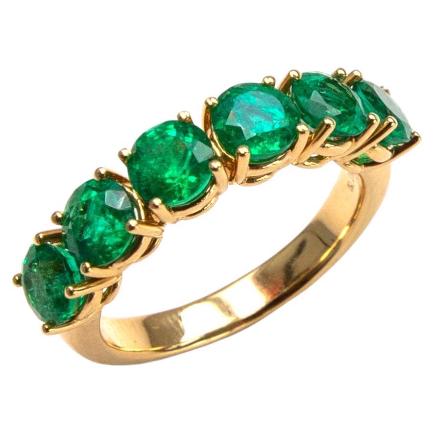 Green Emerald Eternity Band 18K Yellow Gold For Sale