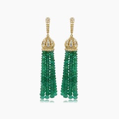 Pendientes de oro amarillo de 18 quilates con esmeralda verde y diamante fantasía