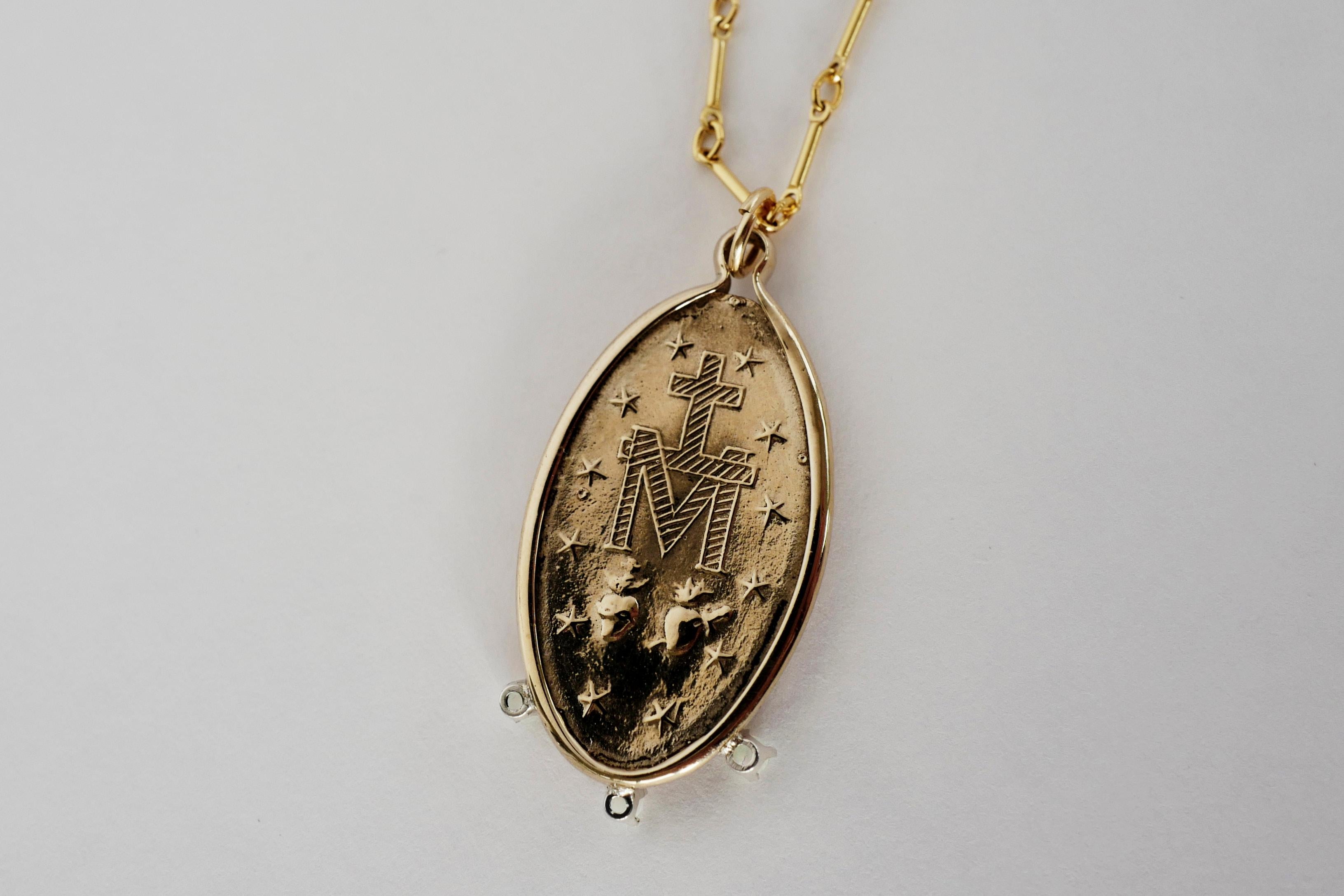 Women's Green Emerald Long Chain Necklace Virgin Mary Miraculous Medal Oval Pendant For Sale