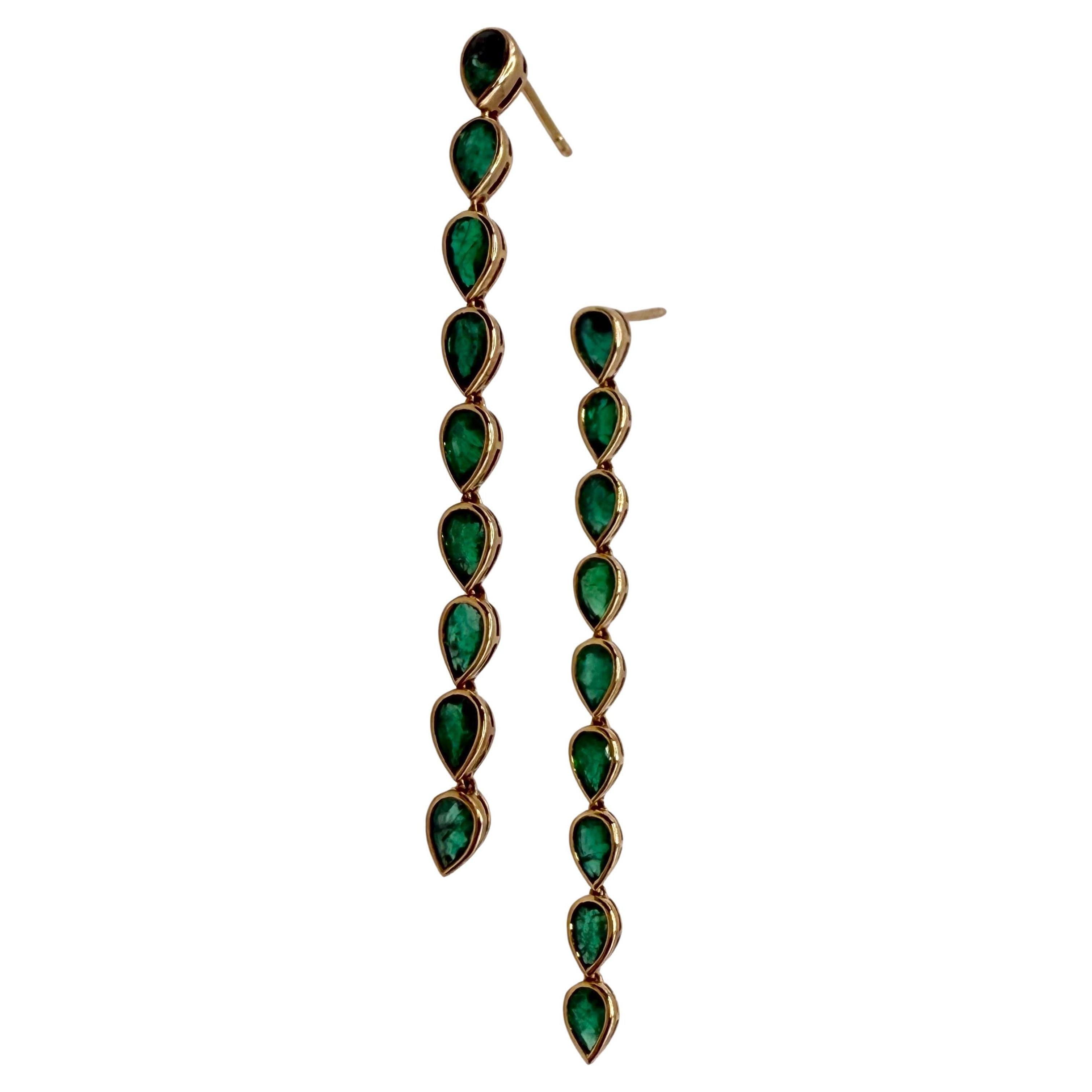 Green Emerald long earrings 18KT gold 5.40 carats
