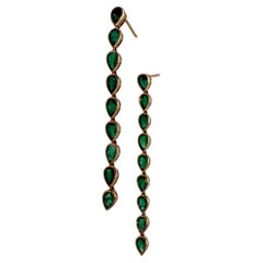 Green Emerald long earrings 18KT gold 5.40 carats