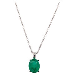 Green emerald necklace 18k white gold