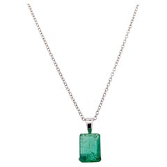 Green emerald necklace 18k white gold