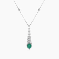 Green Emerald Pear Diamond & White Diamond 18K White Gold Pendant Necklace