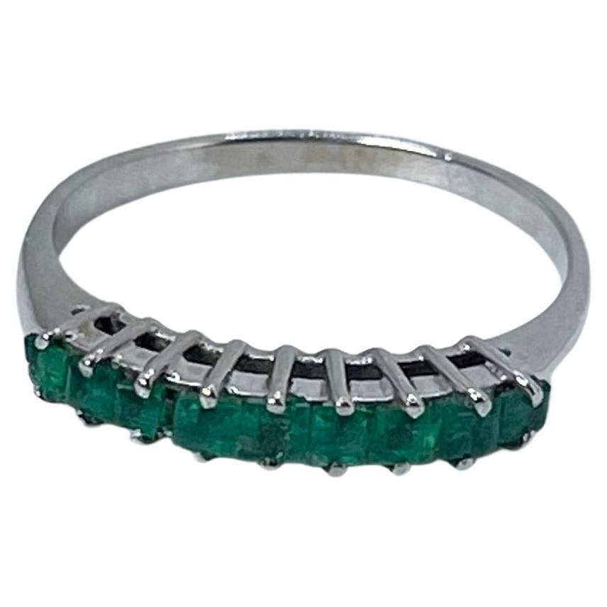 Green Emerald Ring 14KT gold wedding band square marriage ring natural emeralds