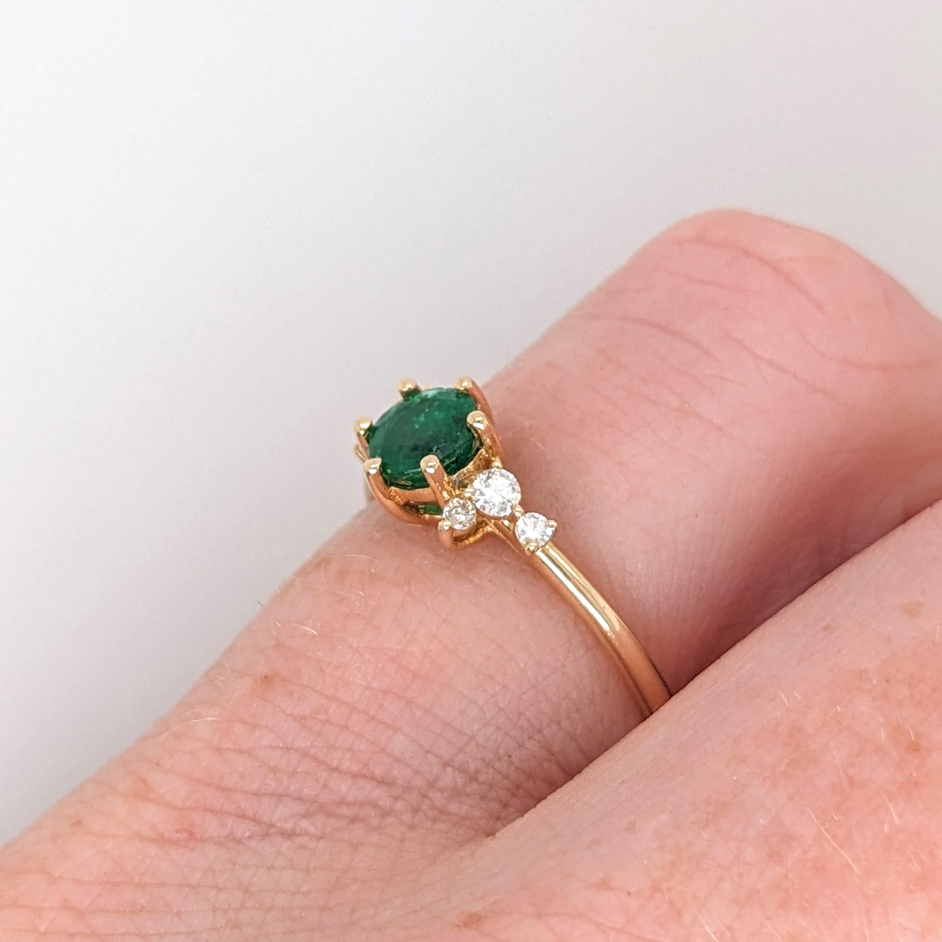 Green Emerald Ring w Natural Diamonds in Solid 14k Yellow Gold Round 5mm 2