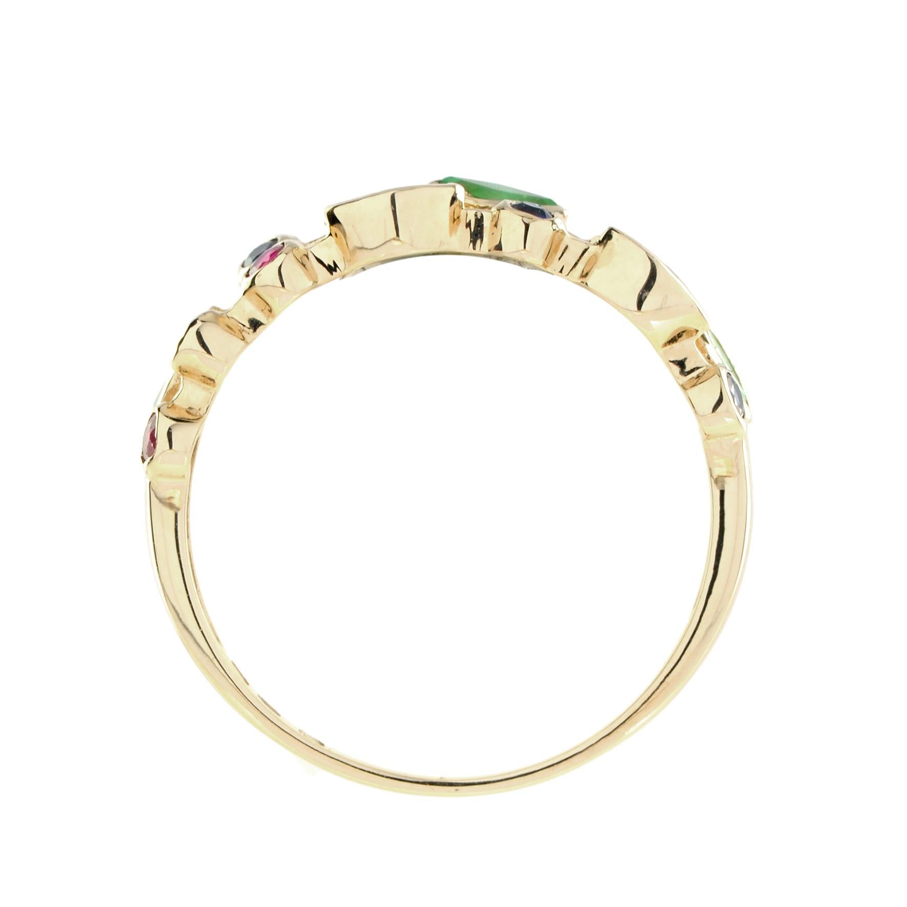 De las mujeres Green Emerald Ruby & Sapphire Nature Inspired Floral Leaf Vintage Style Ring en venta