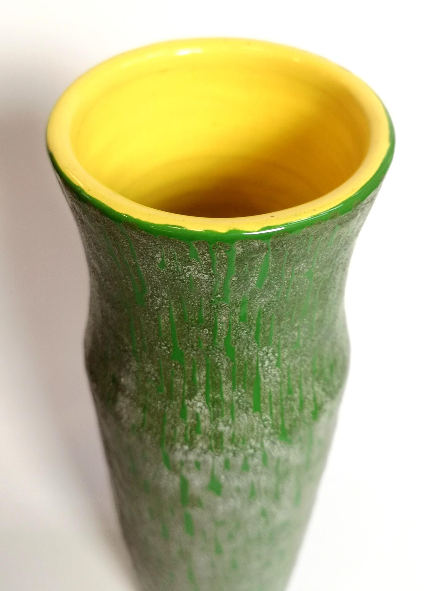 Mid-Century Modern Green Emerald Tall Hand-Made Vintage Ceramic Vase 1970’s, '5729'