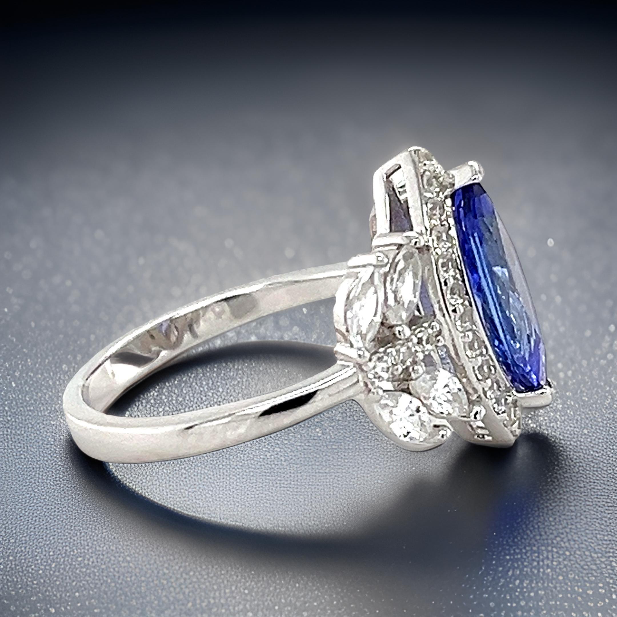 Women's AAAA Tanzanite Halo Ring in Platinum Plated Sterling Silver Tanzanite Ring For Sale