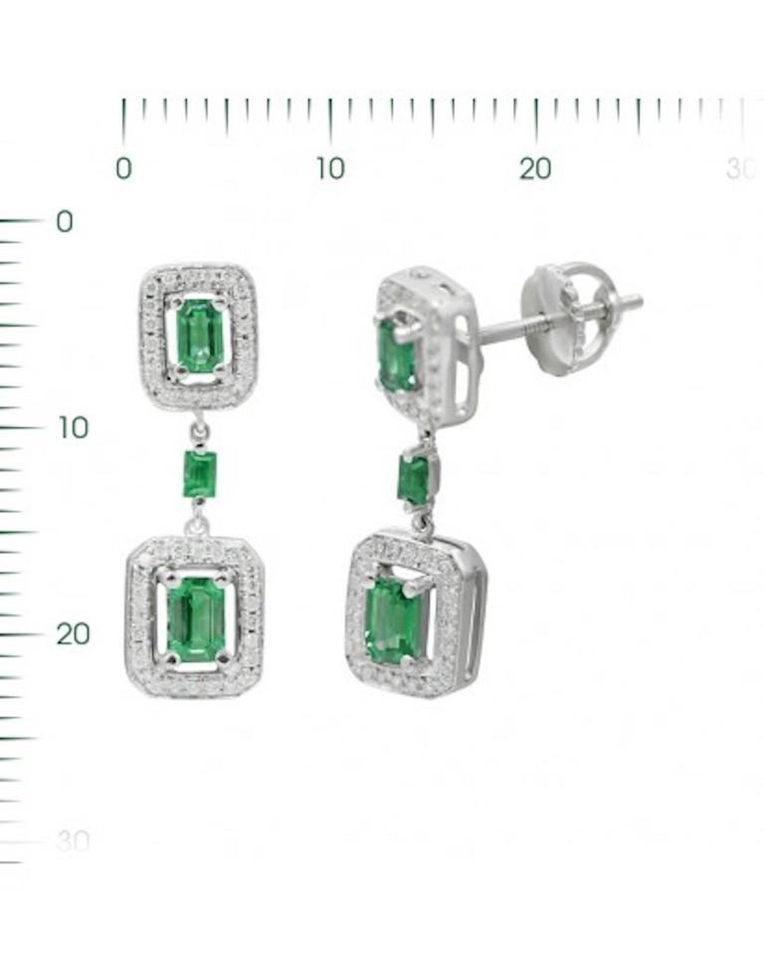 Green Emerald White Diamond White Gold Drop Dangle Earrings For Sale at  1stDibs