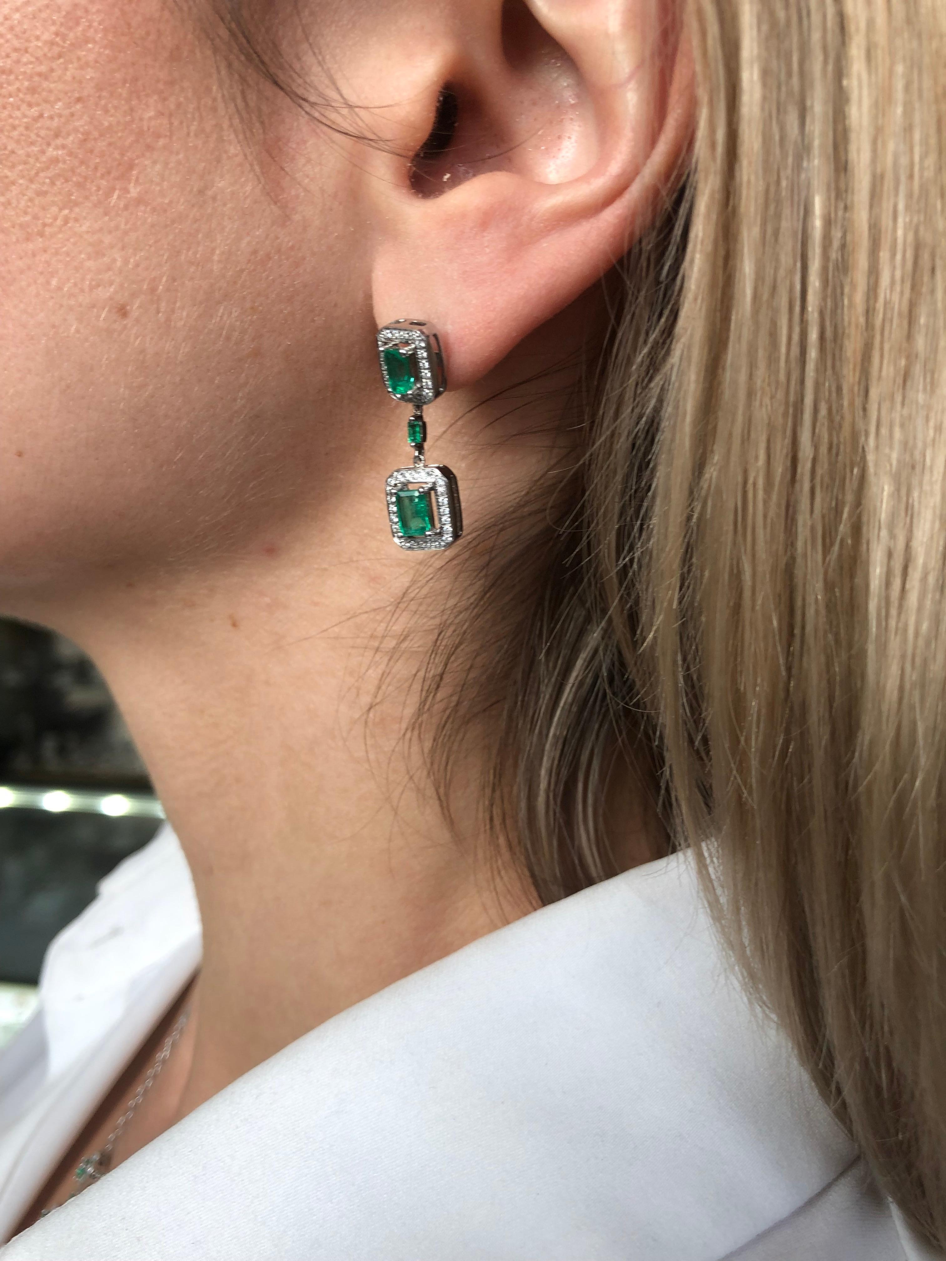 white gold emerald drop earrings