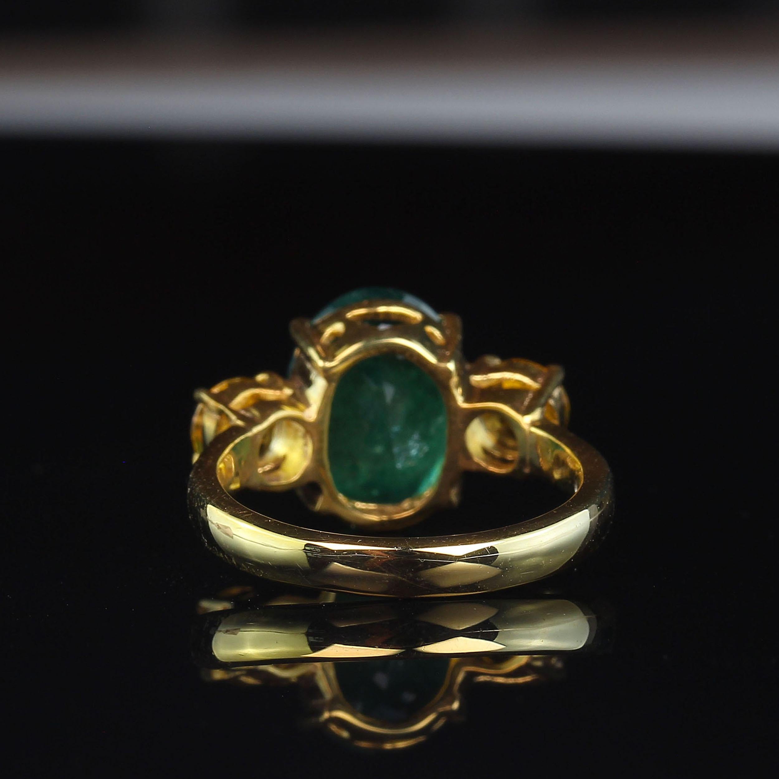 Women's or Men's Green Emerald with Sparkling Golden Citrine Accent & Gold Rhoduim/Sterling Ring For Sale