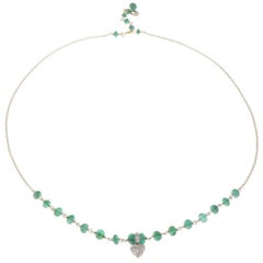 Green Emeralds White Diamonds 9 Karat White Gold Necklace Handcrafted in Italy