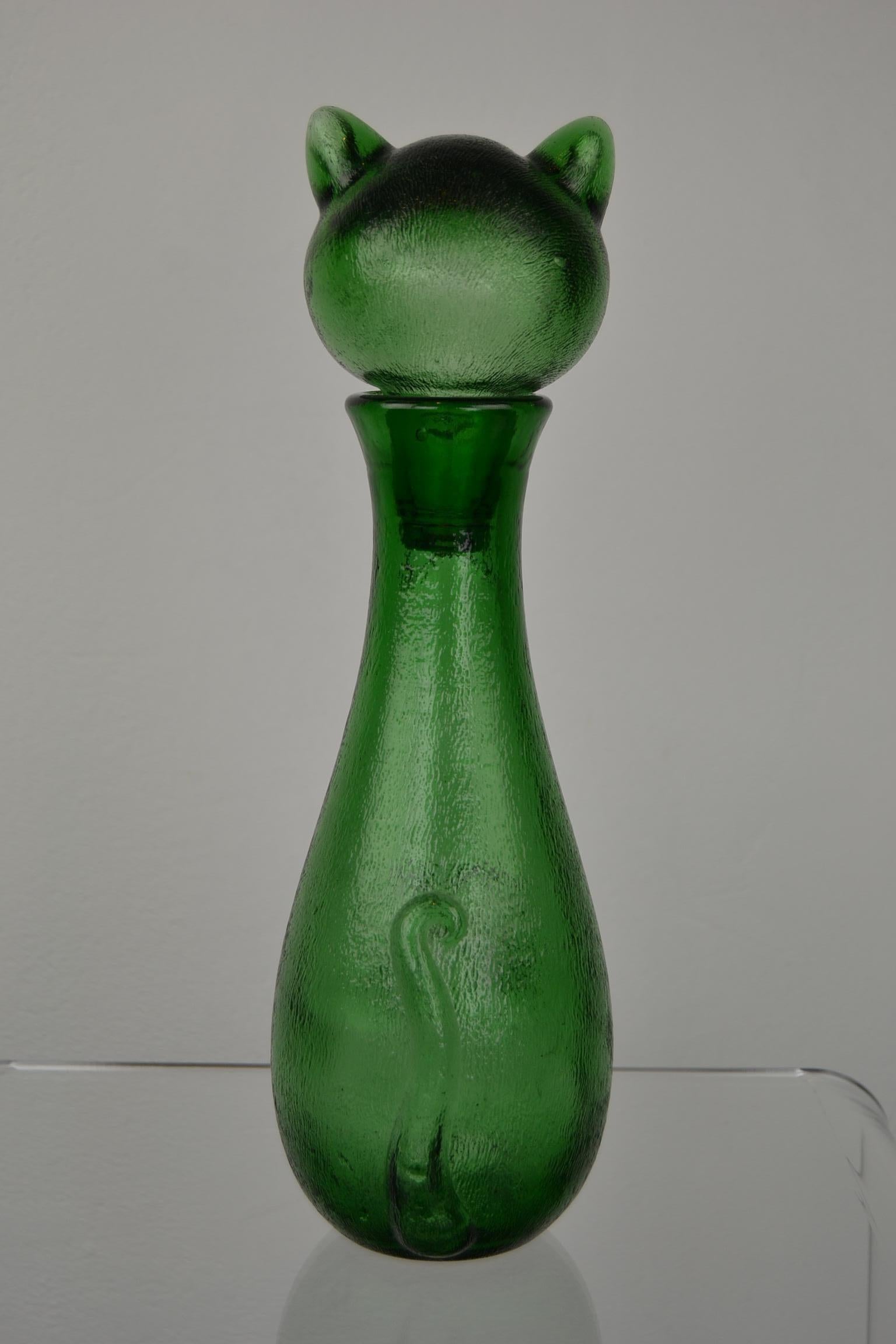 Glass Green Empoli Cat Decanter, 1960s, Italy