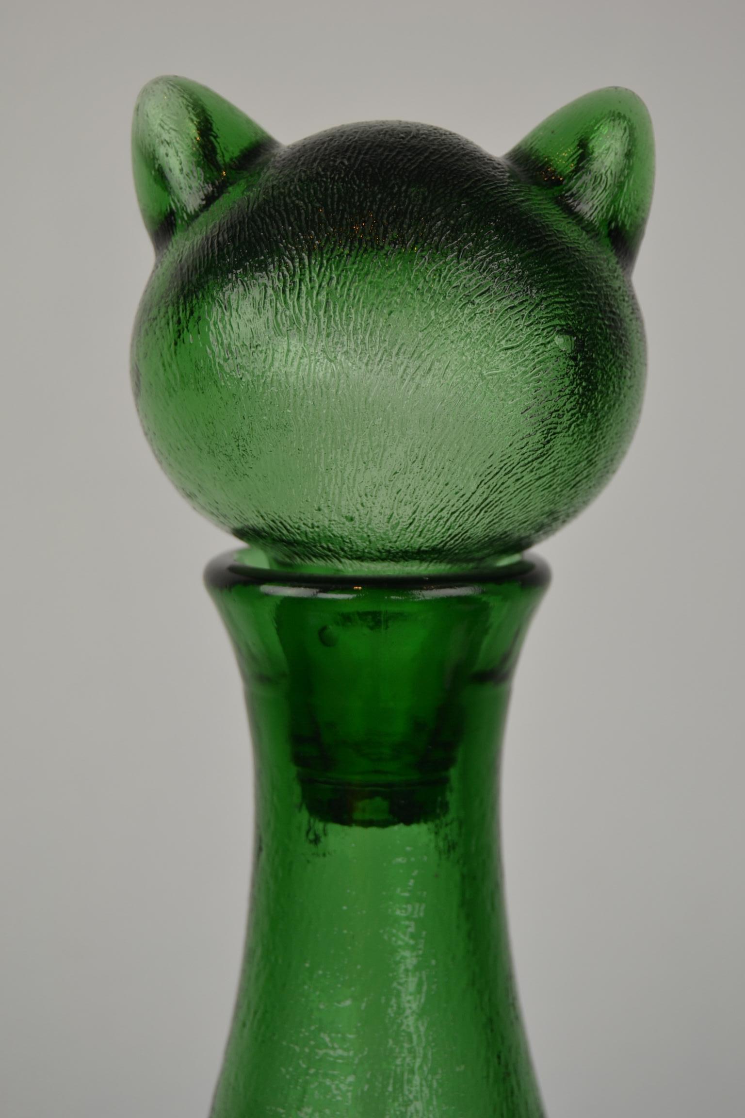 Green Empoli Cat Decanter, 1960s, Italy 1
