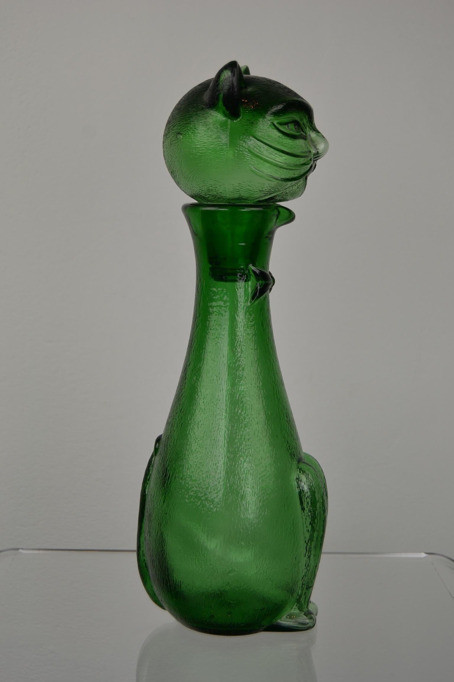 Green Empoli Cat Decanter, 1960s, Italy 3
