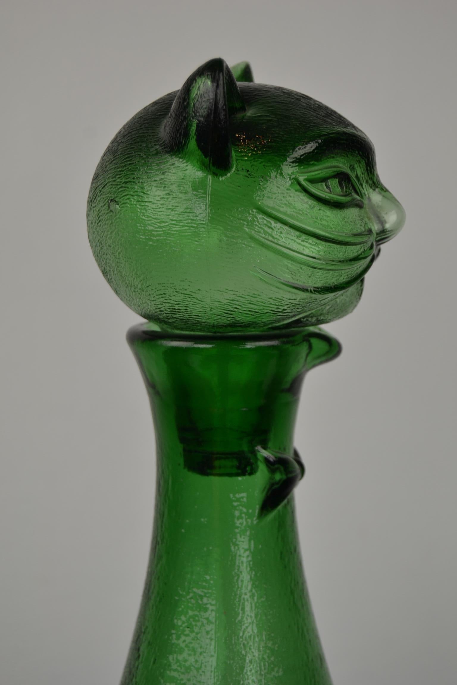 Green Empoli Cat Decanter, 1960s, Italy 4
