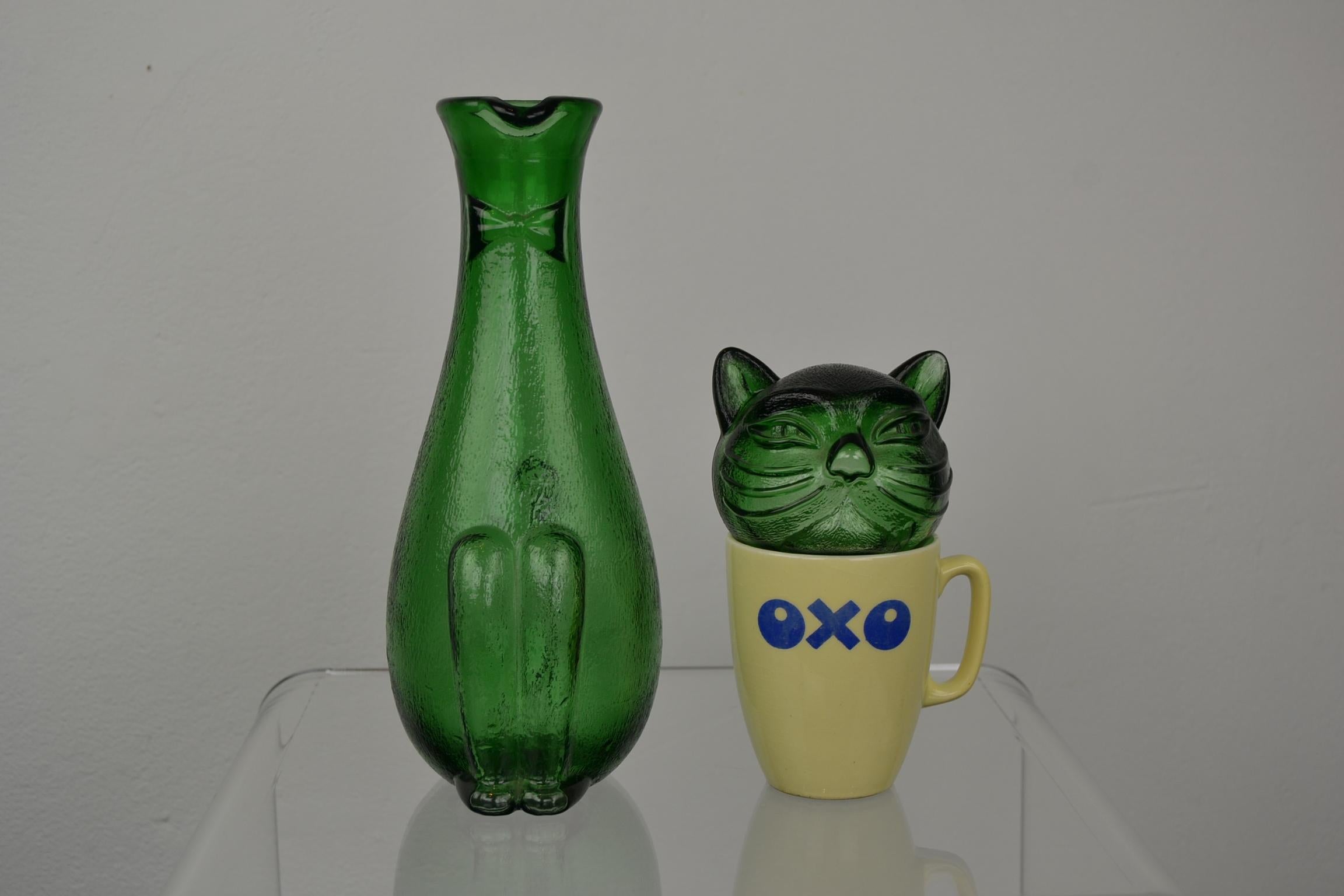 Green Empoli Cat Decanter, 1960s, Italy 7