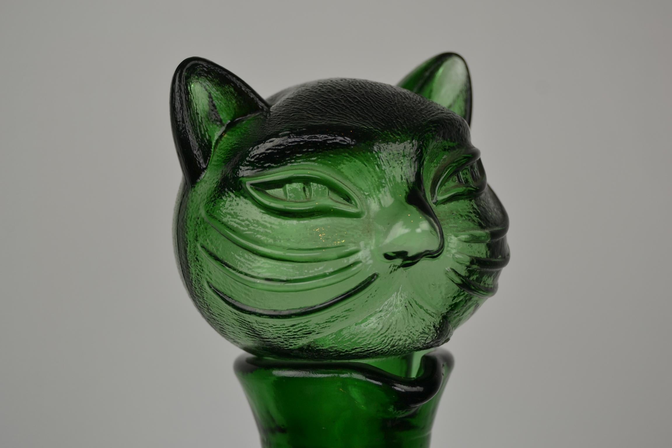 green glass cat decanter