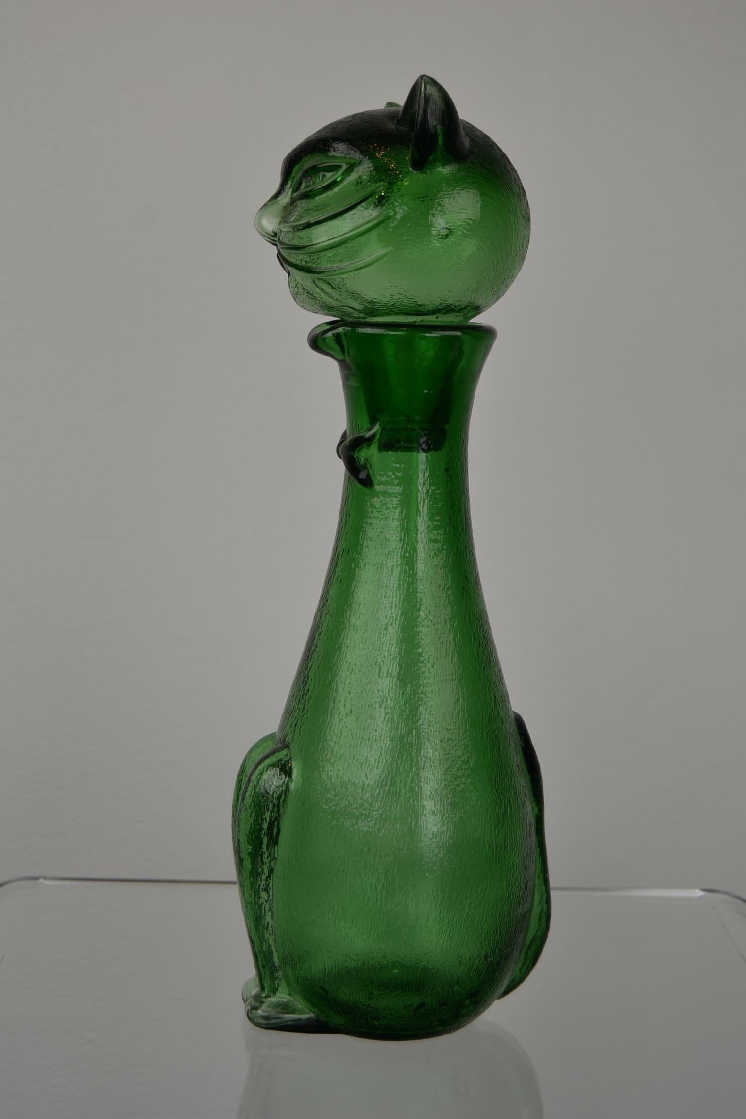 Italian Green Empoli Cat Decanter, 1960s, Italy