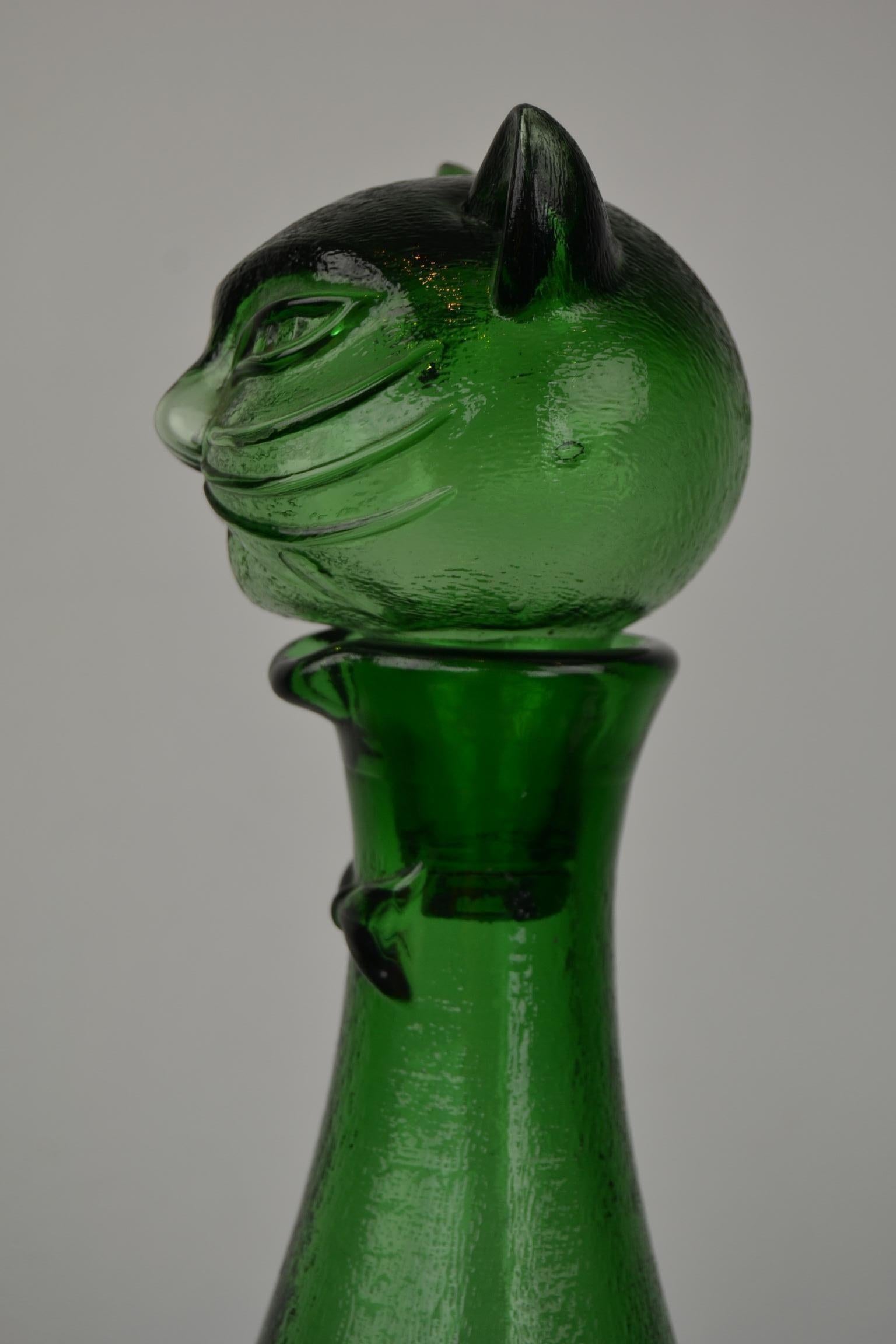 Green Empoli Cat Decanter, 1960s, Italy In Good Condition In Retie, BE