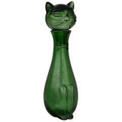 Vintage Green Empoli Cat Decanter, 1960s, Italy