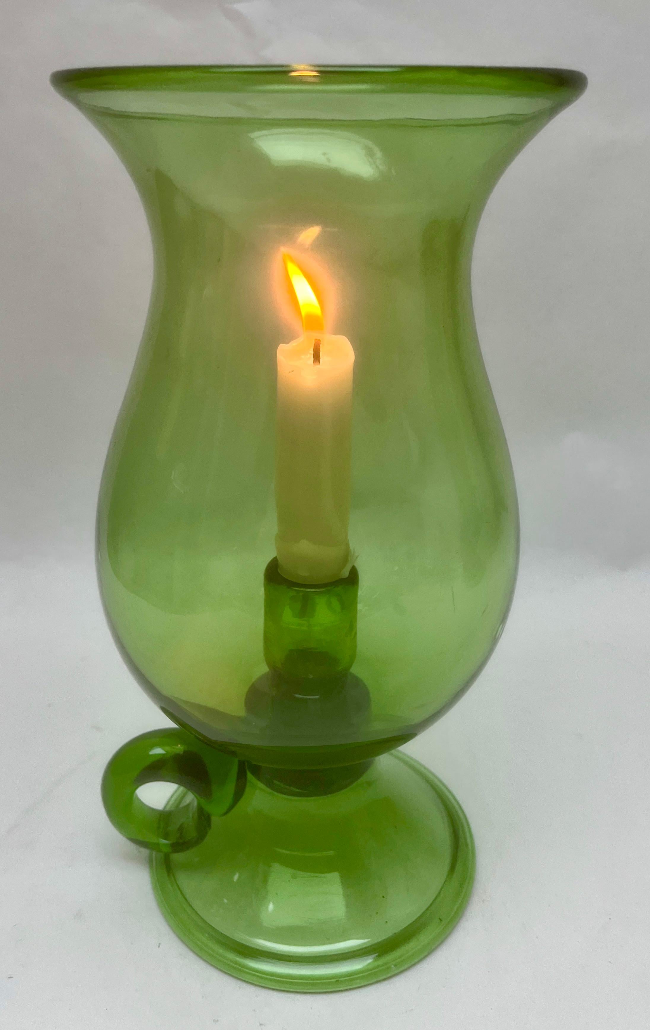 green hurricane candle holder