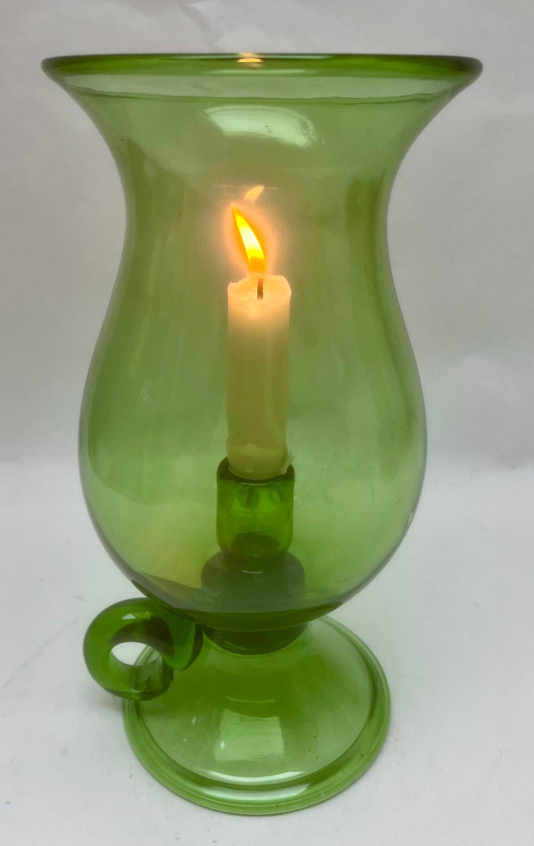 Mid-Century Modern Green Empoli Murano Glass Hurricane Candelstick For Sale