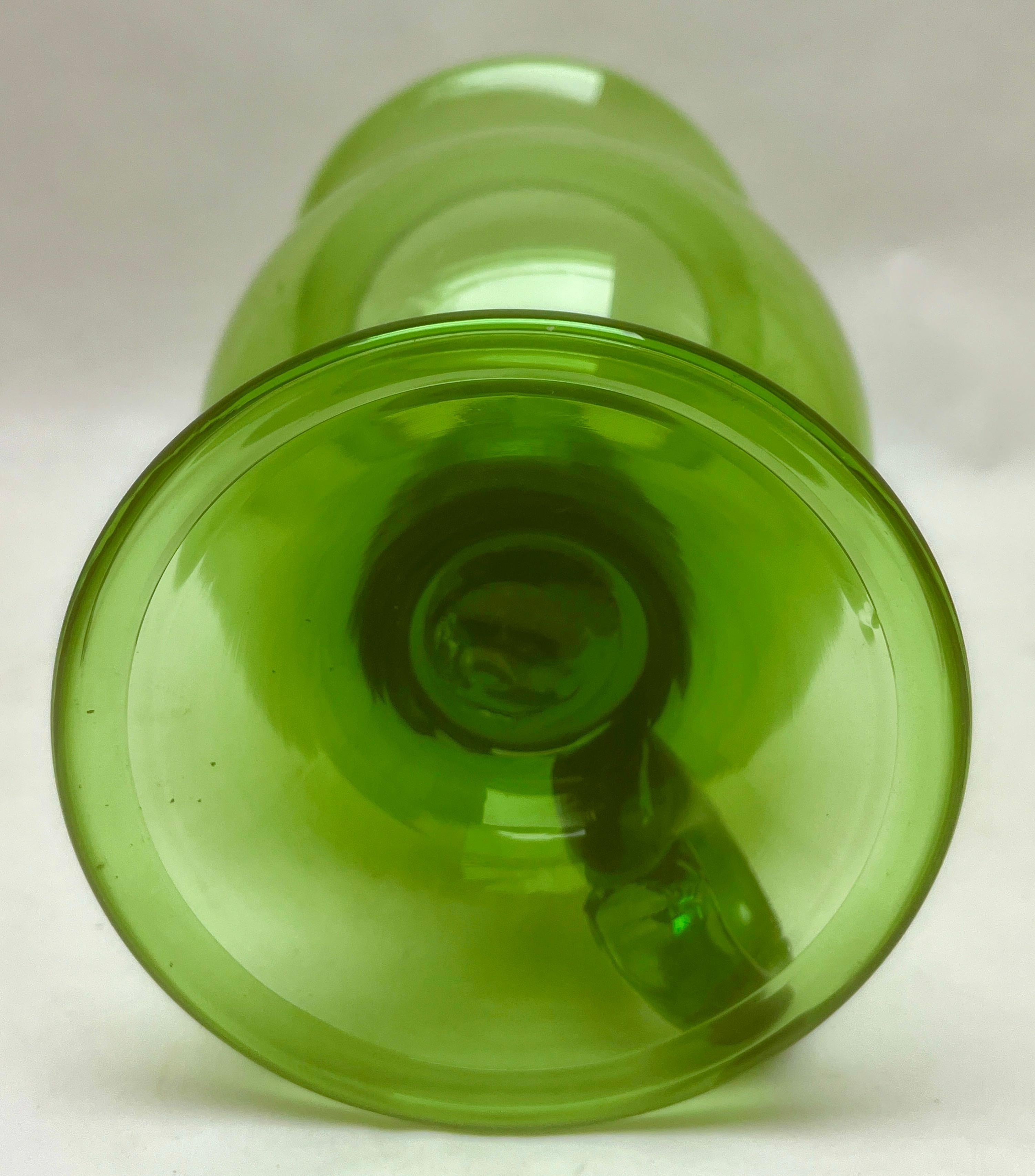 Italian Green Empoli Murano Glass Hurricane Candelstick For Sale