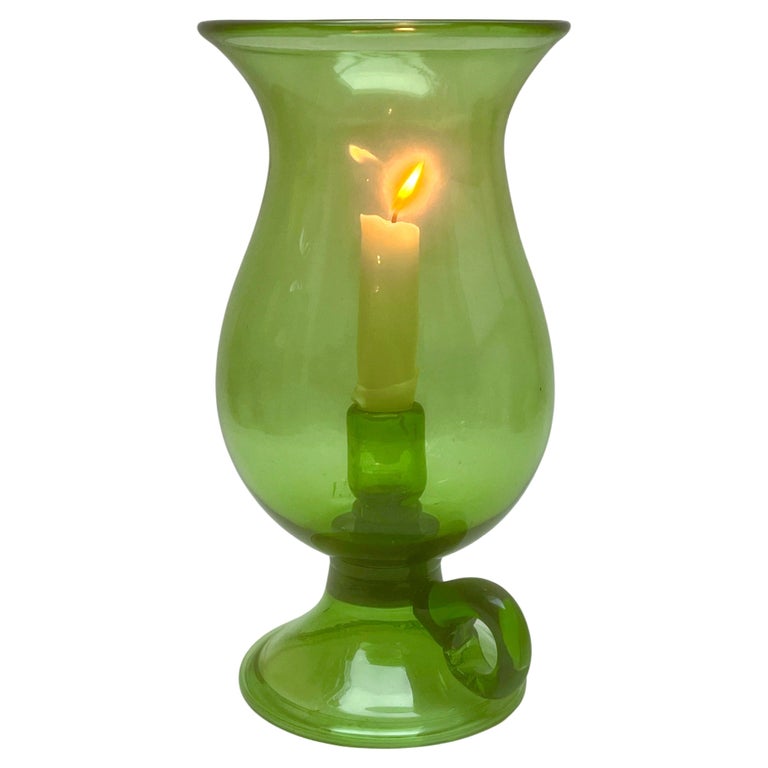 Green Empoli Murano Glass Hurricane Candelstick For Sale