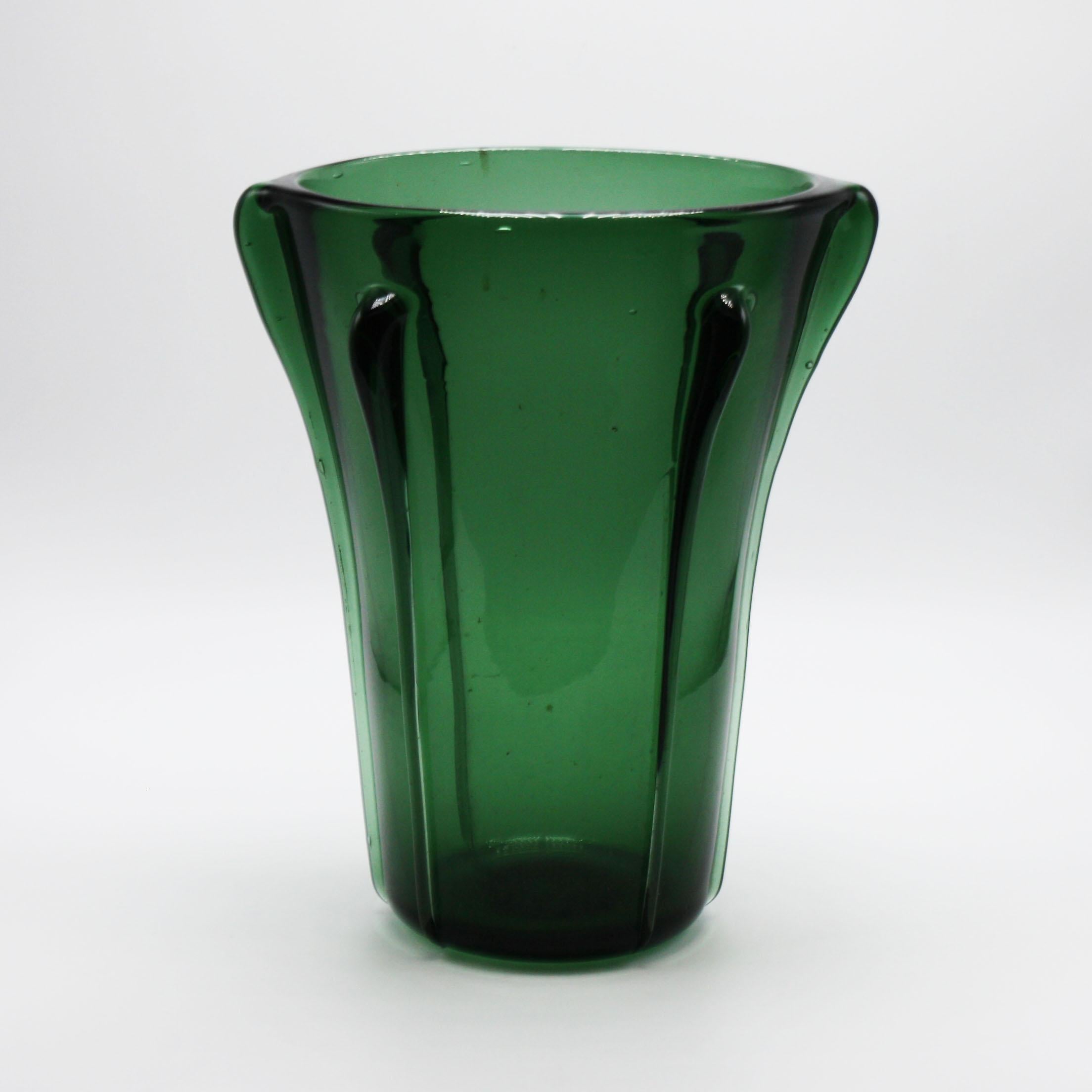 Green Empoli ribbed vase, circa 1950.
