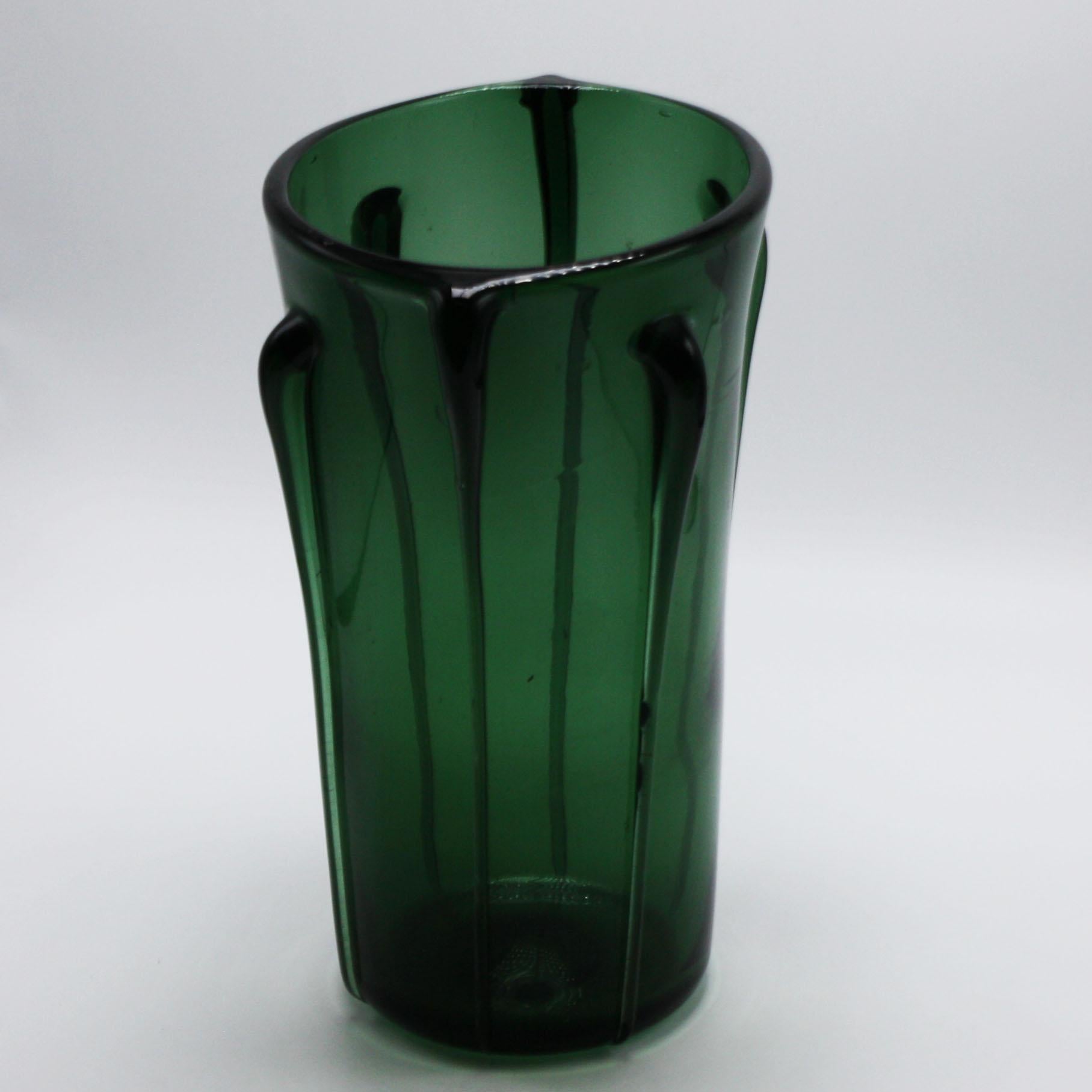 Italian Green Empoli Ribbed Vase, circa 1950