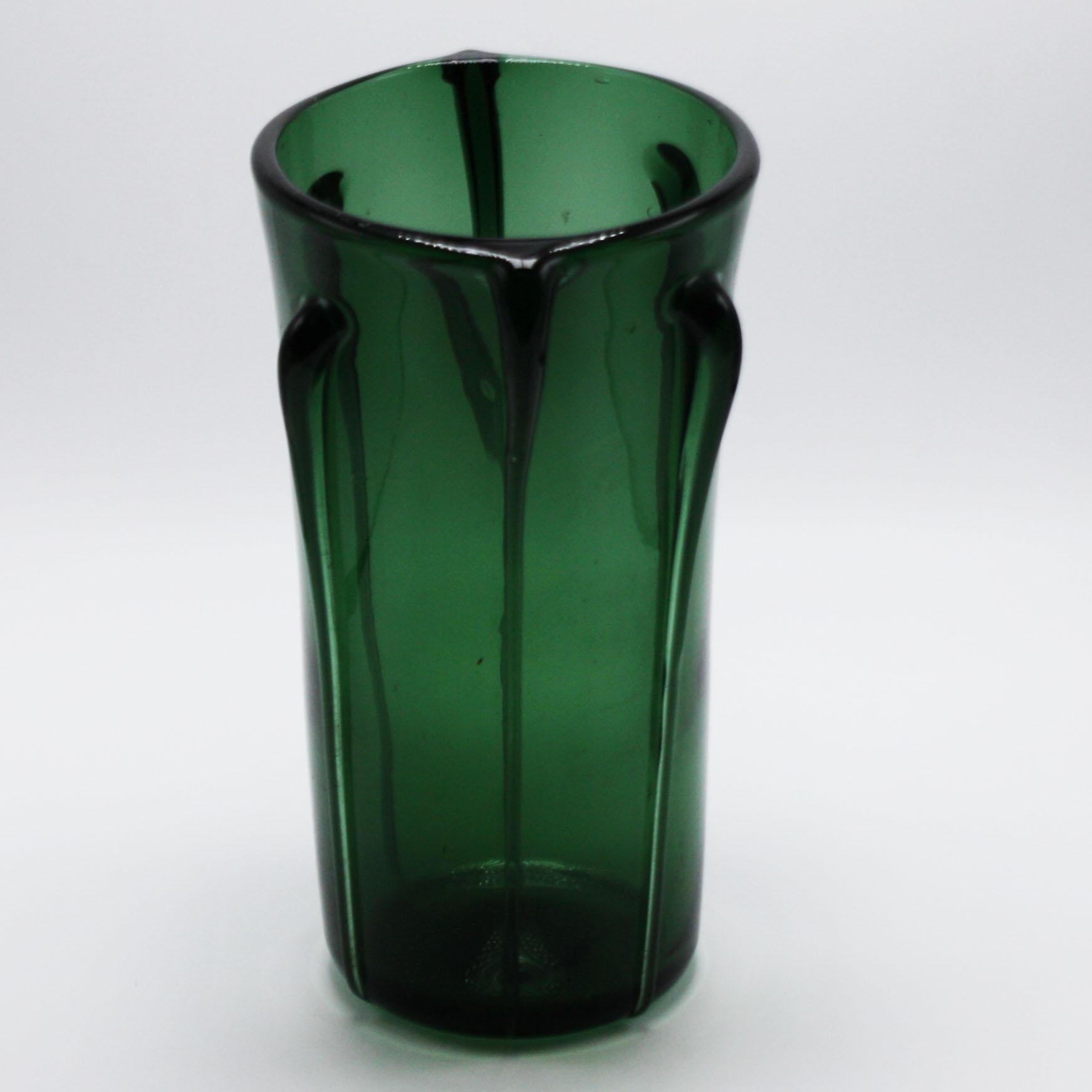 Green Empoli Ribbed Vase, circa 1950 In Good Condition In Dallas, TX