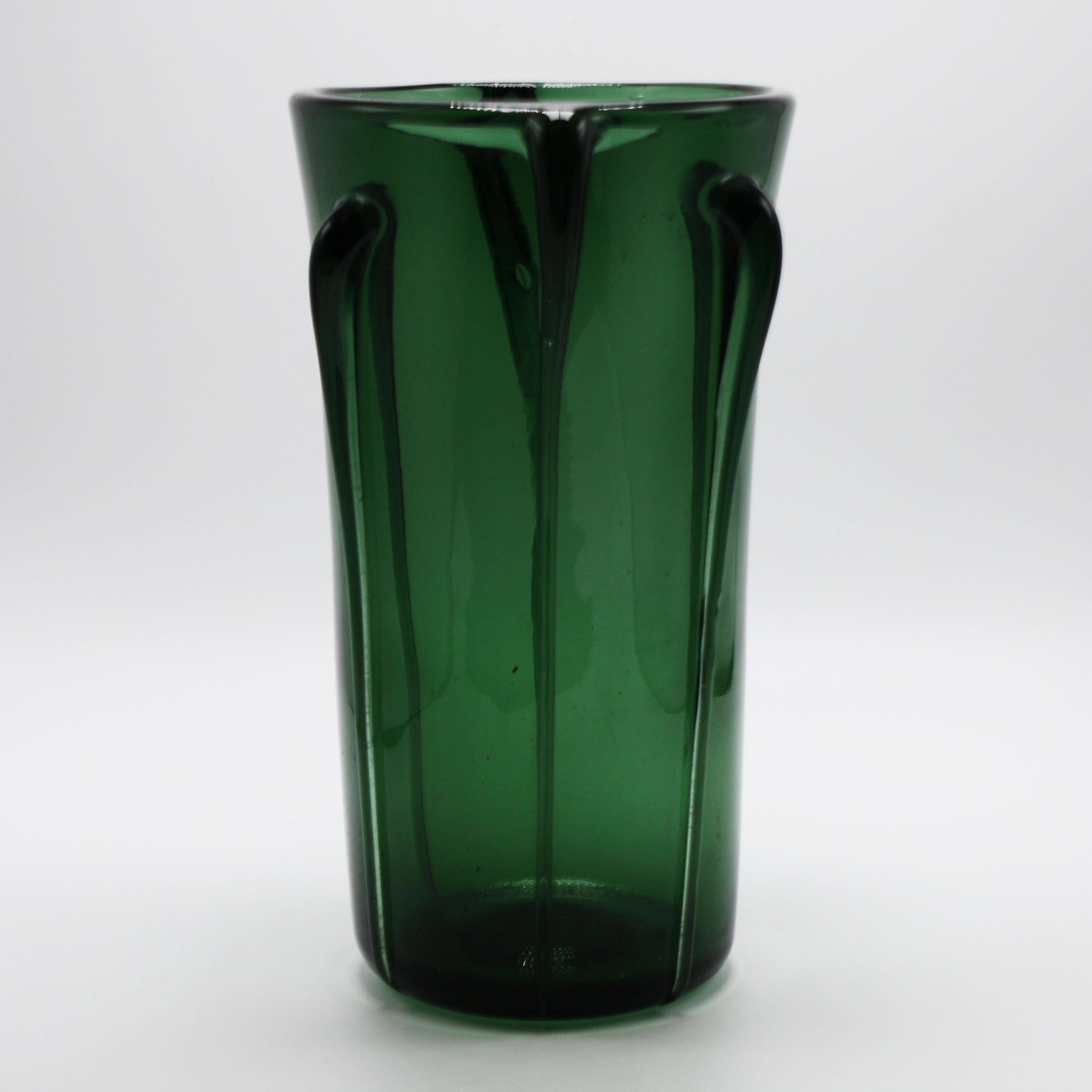 Mid-20th Century Green Empoli Ribbed Vase, circa 1950